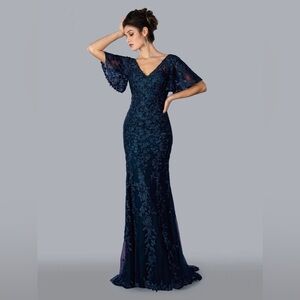 New Stella Couture Navy Embellished Formal Maxi Dress Gown Mother of The Bride
